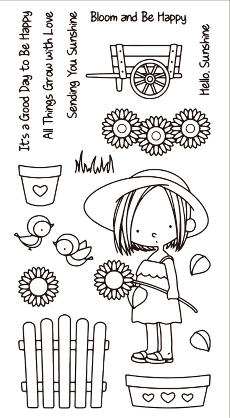 

11x20 Girl holding sunflower New Transparent Clear Rubber Stamp Sheet Cling Scrapbooking Photo Album PaperCard DIY Craft