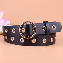 

Lady Belts Ceinture Femme Women Hallow Out Waistband Decoration Seasons PU Wild Metal Round Buckle Band