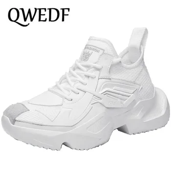 

QWEDF 2019 New Trendy Sneakers Men Upper Breathable Chunky Shoes Anti-Slip Vulcanized Shoes Zapatillas Hombre Black White X3-02