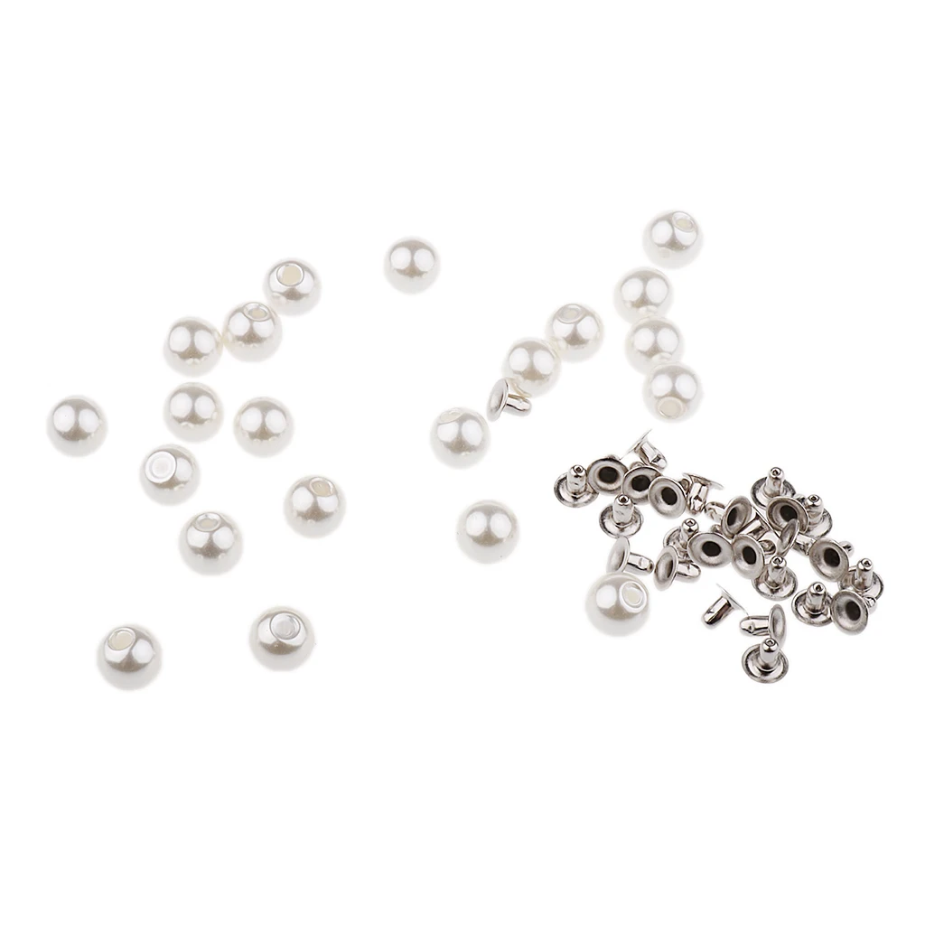 20 Pieces Pearls Rivets Studs 8mm for DIY Leather Bag Shoes Clothes Dress Belt Bracelet Decorations 5 Colors