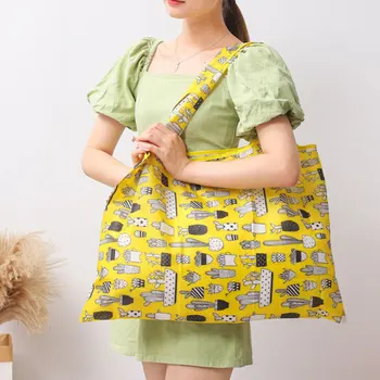 

Cartoon Printed Folding Shopping Bag Eco-friendly Reusable Portable Shoulder Handbag for Travel Grocery Fashion Pocket Tote Bags