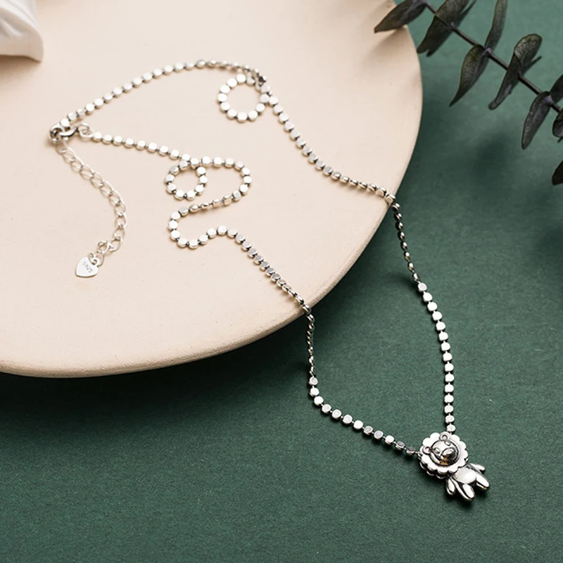 925 пробы Серебряное маленькое милое ожерелье с изображением Льва, подвеска с животными, персонализированное ожерелье для элегантных женщин и девушек
