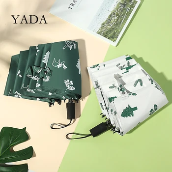 

YADA NEW INS Christmas Forest&Elk Pattern 3-Fold Umbrella Fold Women UV Rainproof Umbrella Parasol Rain Sun Umbrellas YD200190