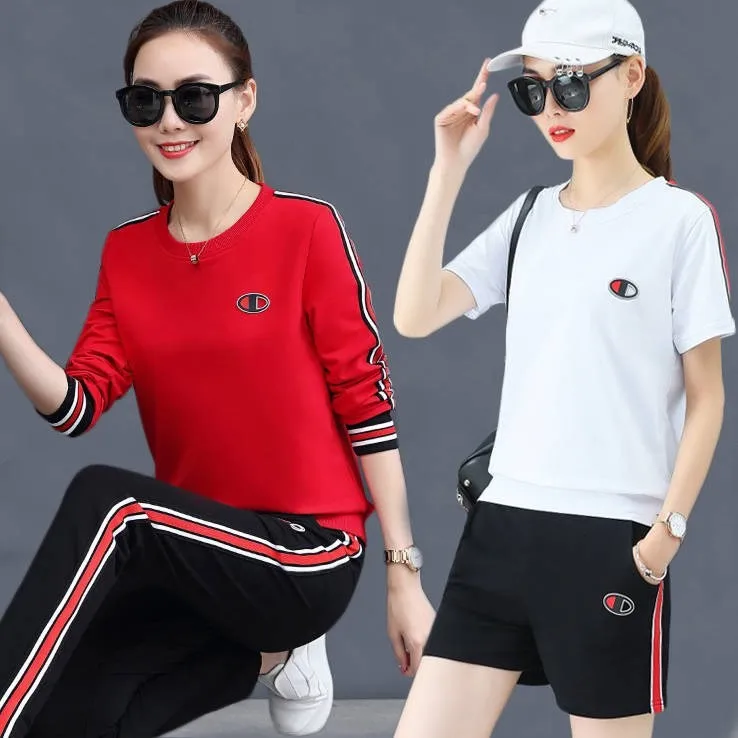 

Pure Cotton Sports WOMEN'S Suit Spring And Autumn Two-Piece 2019 New Style Large Size Short Sleeve Casual Running Sports Clothin