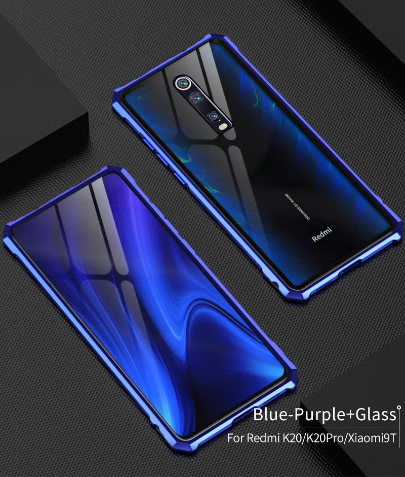 Роскошный чехол для Xiao mi Red mi K20 Pro, алюминиевая металлическая рамка, бампер и задняя крышка из закаленного стекла для Xiaomi mi 9T Coque funda