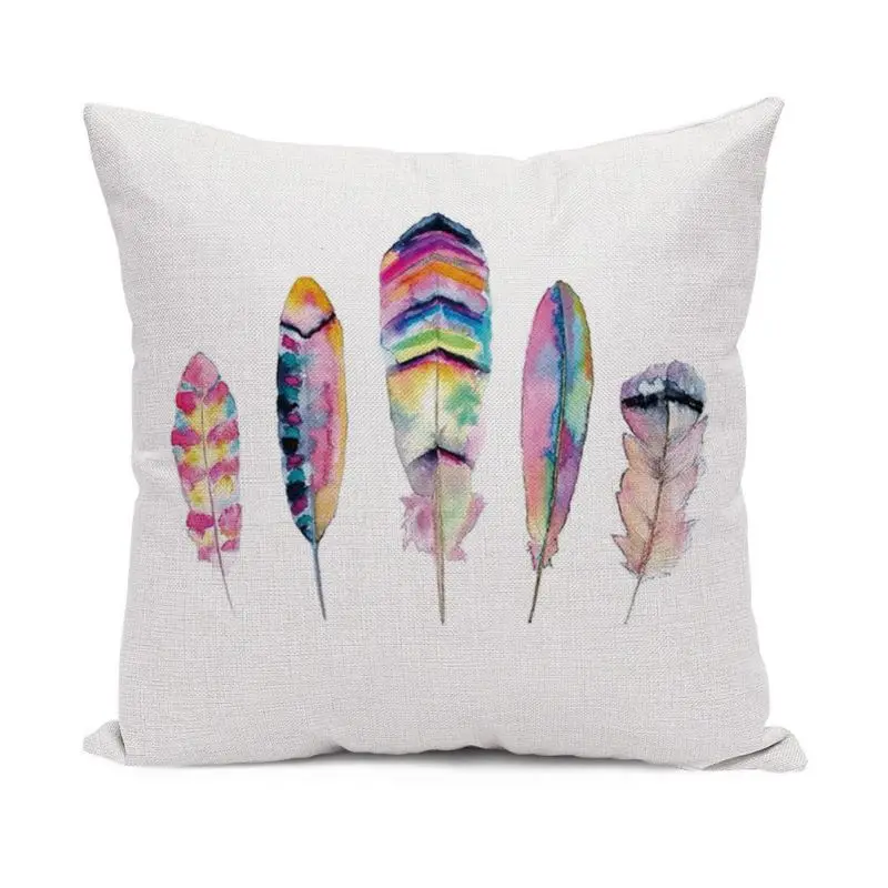 Pillow Case 45*45 Feather Flower Painting Linen Throw Pillowcases Simple Modern Cushion Office Back Cushion Core-less - Цвет: B