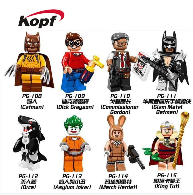 

20Pcs Building Blocks Super Heroes Glam Metal Batman Commissioner Grodon Orca Dick Grayson King Tut March Children Toys PG8033