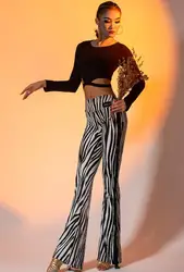fringe ballroom Latin pants trousers zebra print black W21D135