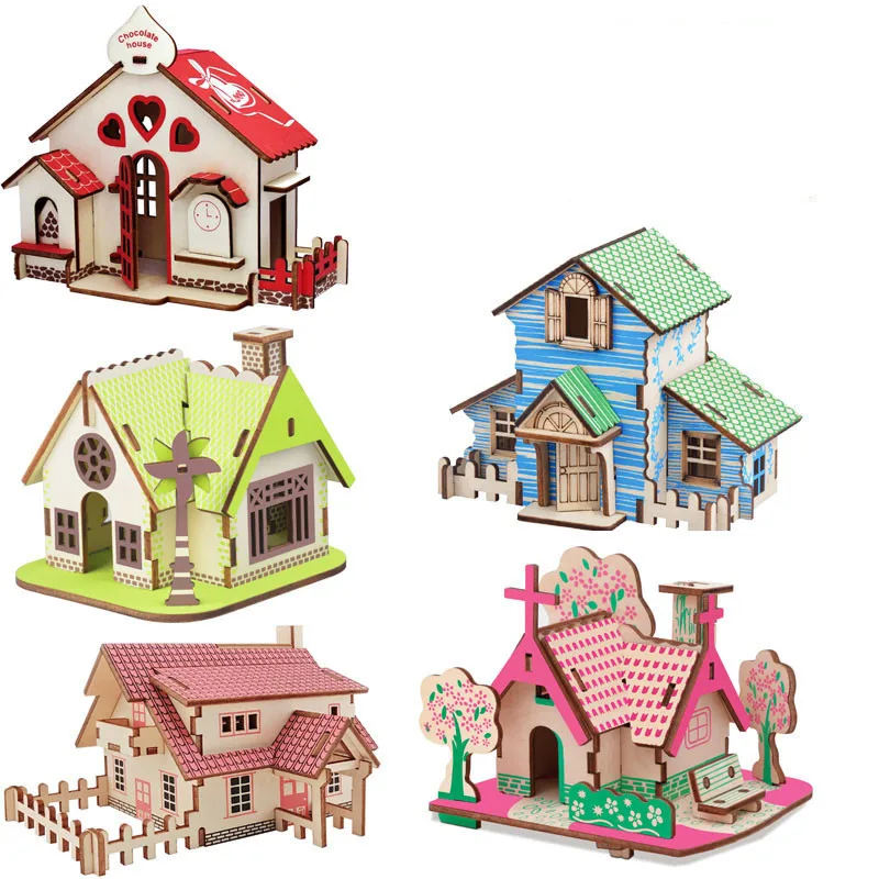 

DIY 3D Mode House Toys Kits Romantic House Wood Puzzles Education Toy Model Building Wooden 3D Puzzle for Kids and Adults