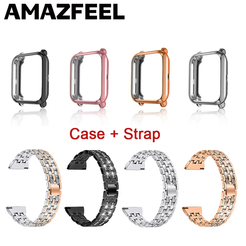 Ремешок для Amazfit Bip металлический браслет с чехлом Xiaomi Huami bip защитная пленка