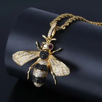 

Zciti Gold Silver Color Iced Out Cubic Zircon Animal Bee Pendant Necklace Men Women Hip Hop Jewelry Gifts