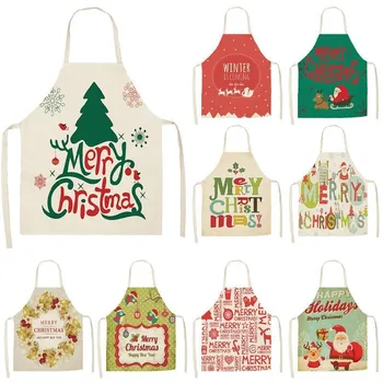 

1Pcs Merry Christmas Apron for Woman Pinafore Cotton Linen Aprons 53*65cm Adult Bibs Kitchen Baking Cooking Accessories