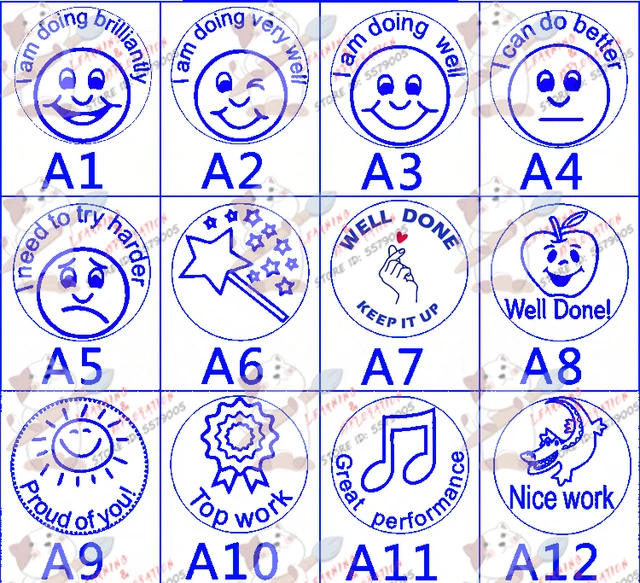 AmigozZ Kids Stamp Set Motivation Sticker School Scrapbooking Stamp DIY  Teachers Self Inking Praise Reward Stamps(