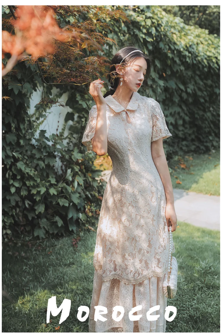 Liu Rushi/улучшенное платье Ципао с кружевными лепестками в стиле ретро средней длины в новом стиле