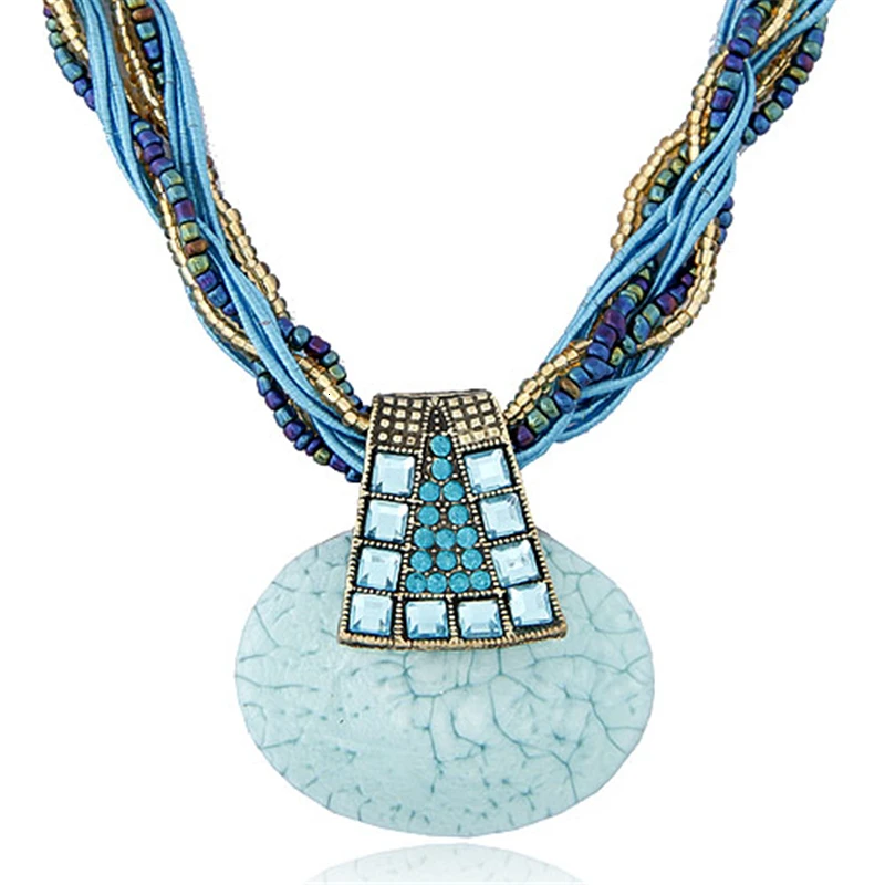 

Handmade Fashion Beaded Multilayer Necklaces & Pendants For Women Bohemia Crystal Stone Long Necklace Female Boho Ethnic Jewelry