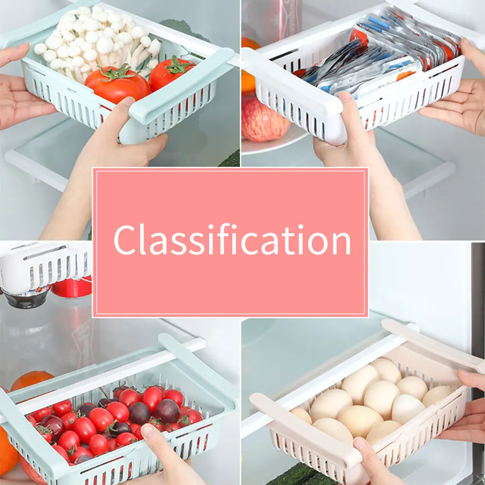

Kitchen Adjustable Stretchable Refrigerator Organizer Drawer Basket Refrigerator Drawers Vegetable Storage Rack Holder