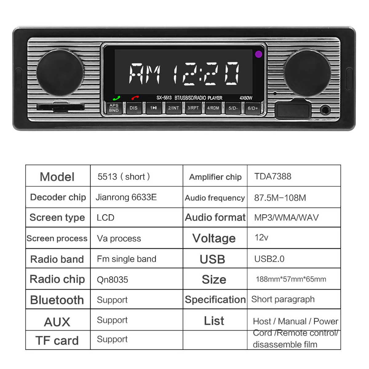 Автомобильный Bluetooth Радио Аудио TDA7388 USB2.0 автомобильный стерео цифровой mp3-плеер fm-радио с пультом дистанционного управления Hands-free Звонки