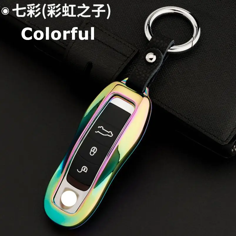 Colorful Модный цинковый сплав чехол для ключей автомобиля чехол для ключей с цепочкой для Porsche Cayenne Macan Panamera - Название цвета: Colorful
