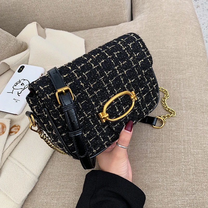 

Woven Woolen 2019 New Fashion Chain Shoulder Slung Small Square Flap Purse Crossbody Bags for Women Louie Vuiton Grand Sac Femme