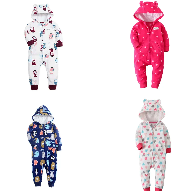 baby winter clothes 2020 unisex newborn boy girl long sleeve hooded jumpsuit infant outwear clothing warm fleece zipper