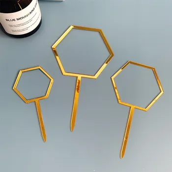 

New Hexagon Acrylic Cake Topper DIY Frame Gold No Texts Cupcake Topper For Kids Birthday Party Cake Decorations Baby Shower