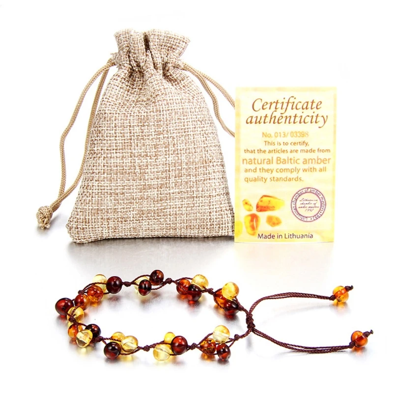 

1PC Certified Genuine Baltic Amber Teething Bracelet Raw Unpolished Baroque Baltic Amber Bracelet Baby Beads for Teethers