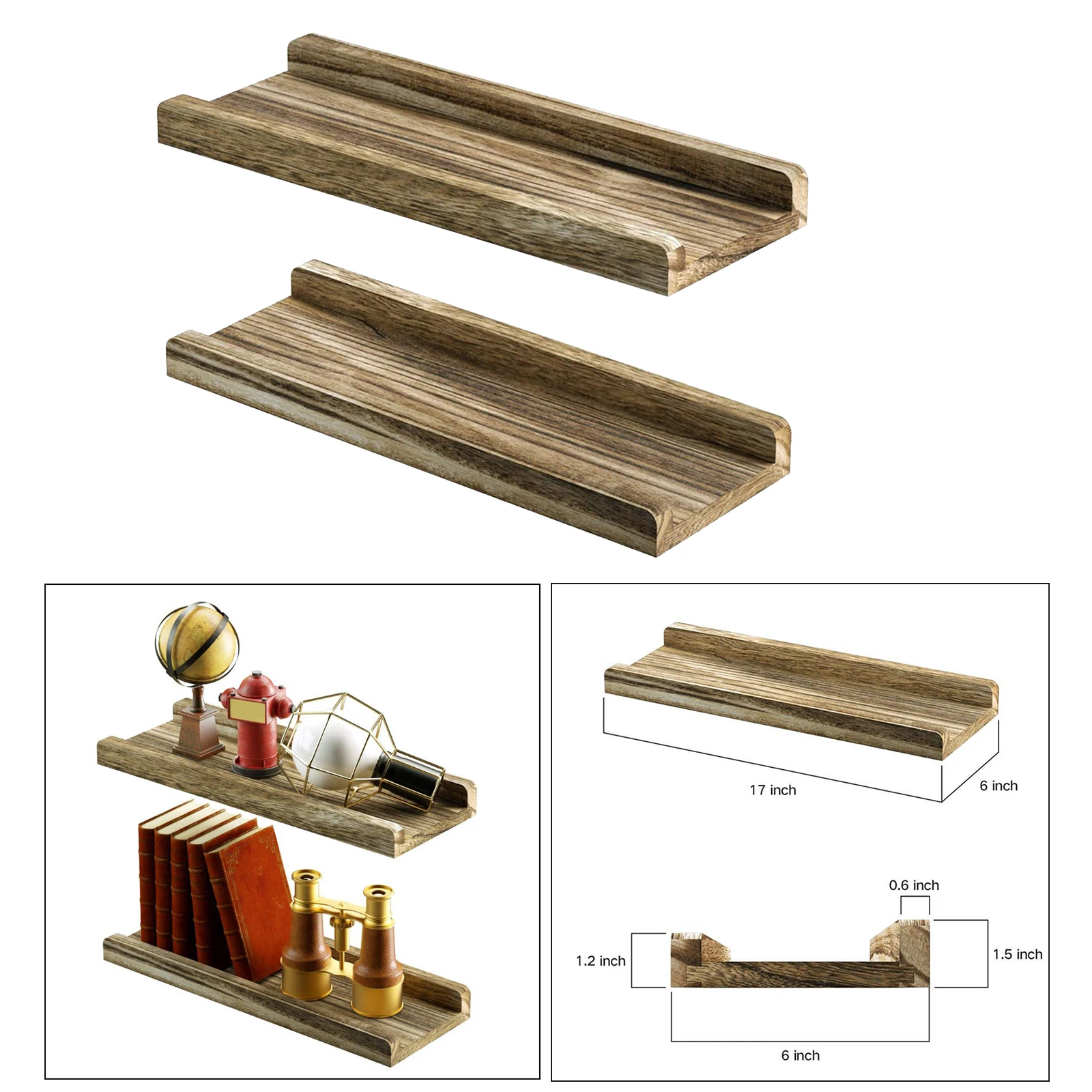 2 Pieces Rustic Driftwood Shelves Farmhouse Wall Shelves for Living Room B