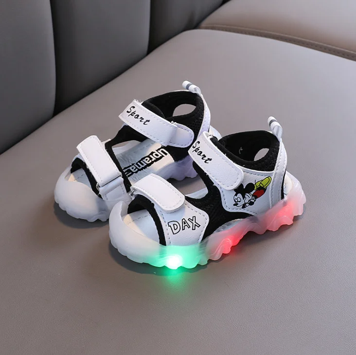 Disney-sandalias de Mickey para niños y niñas, zapatos deportivos luminosos con luz Led, para verano