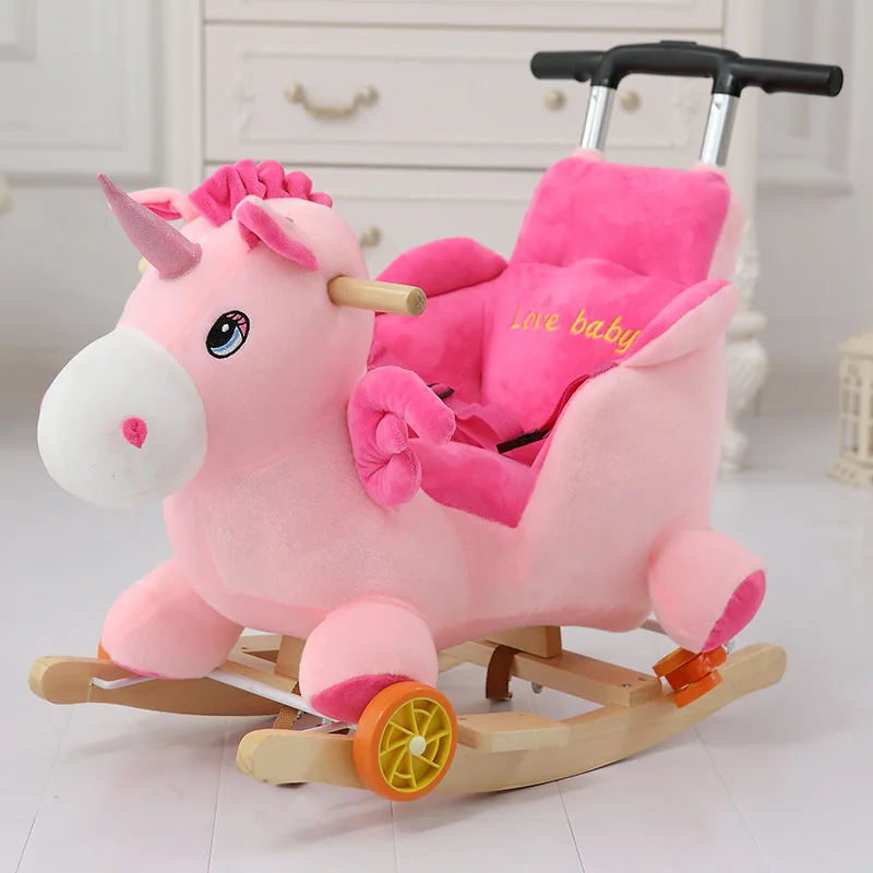 Многофункциональное деревянное и плюшевое животное Единорог слон Микки качающаяся лошадка троянская игрушка кресло-качалка детская