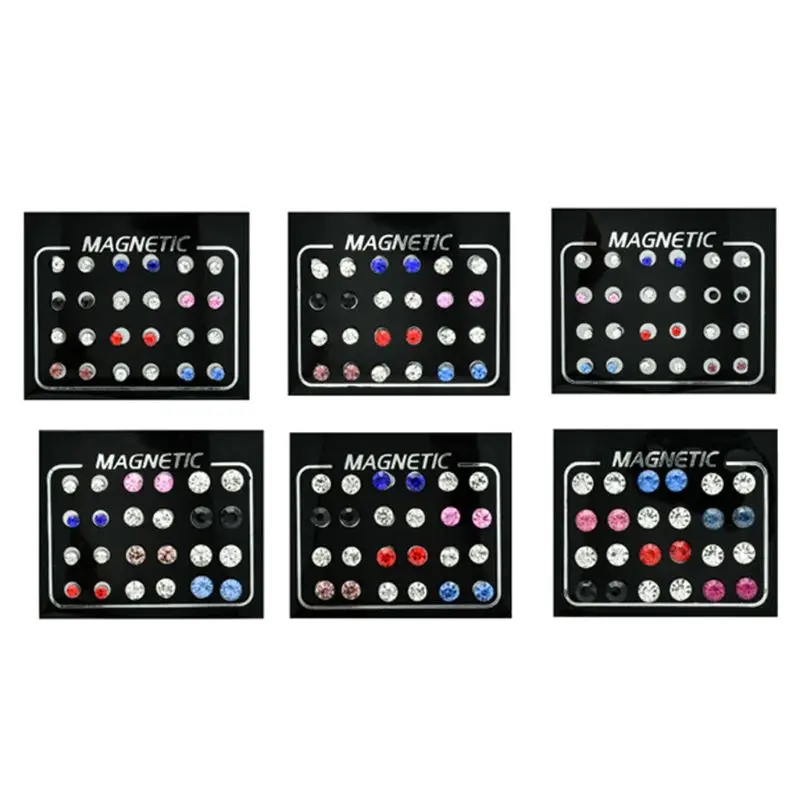 

12 Pairs Non Pierced Rhinestone Magnetic Stud Earrings Clip-on Earrings Jewelry