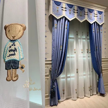 

High-end Children Embroidered Cartoon Solid Color Mosaic Shading Curtains for Living Dining Room Bedroom.