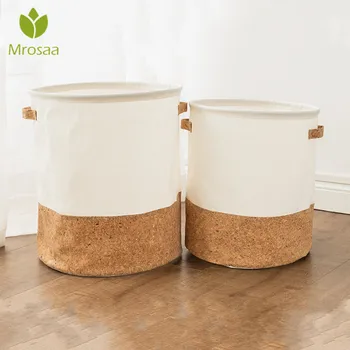 

1pc Folding Laundry Basket Round Sundries Storage Bin Bag Large Collapsible Cotton Linen Clothes Toy Holder Bucket Organizer