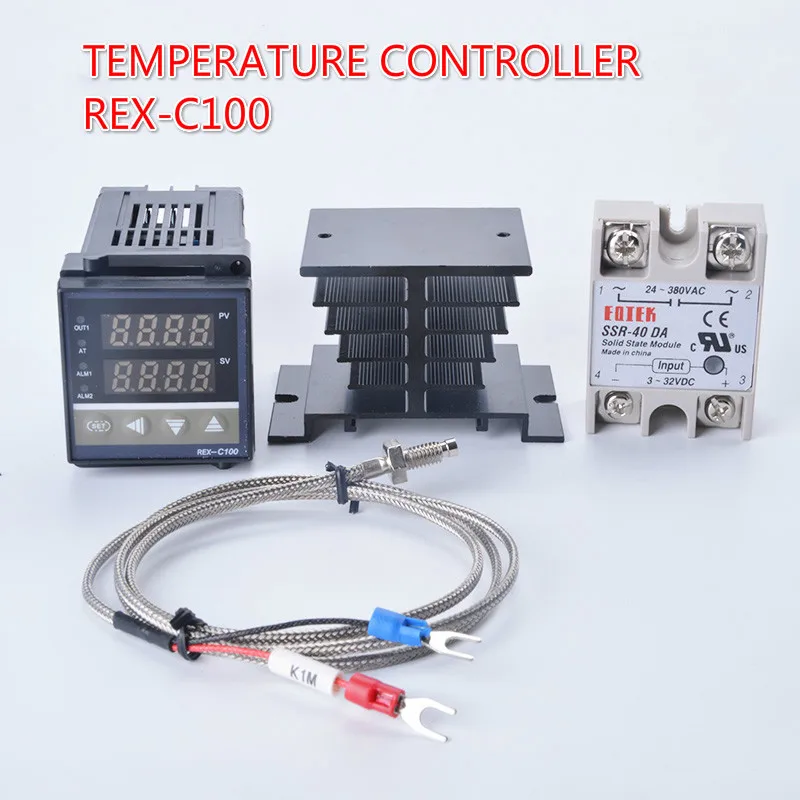 

Digital PID Temperature Controller REX-C100 REX C100 Thermostat + 40DA SSR Relay+ K Thermocouple 1m Probe RKC