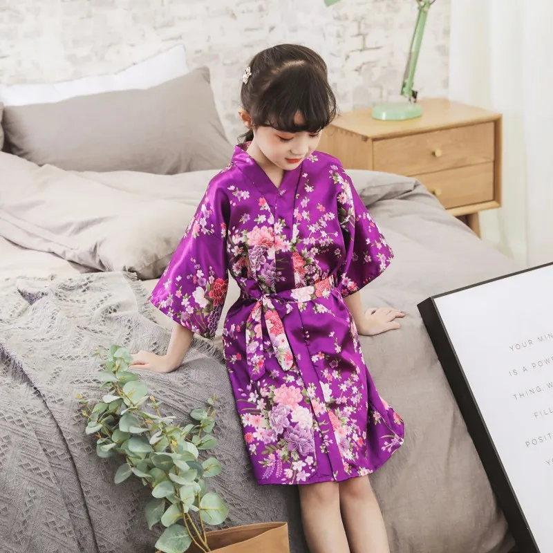 Модные детские халаты, кимоно с цветочным принтом и животными для девочек, ночная рубашка, детский халат, Пижама, одежда для сна, ночная рубашка