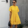 Black Dress Polka-dot Women Summer Sundresses Casual White Loose Fit Clothes Free People 2022 Yellow Womens Clothing Everyday ► Photo 1/6