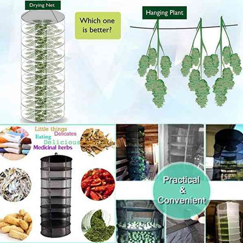 8 Layers Hanging Basket with Zipper Folding Dry Rack Herb Drying Net Dryer Bag Mesh for Herbs Flowers Buds Plants