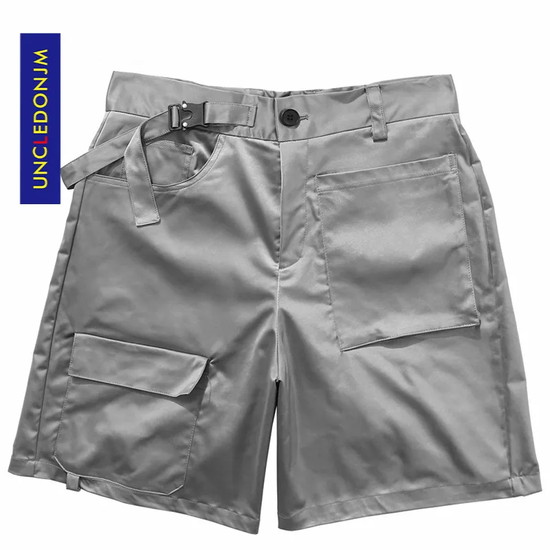 UNCLEDONJM Hip Hop Streetwear Cargo Shorts Buckle Waistband Adjustable