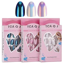 Горячая Распродажа, Симфония красоты, кончик для ногтей, 24 металлические текстурированные наклейки для ногтей, зеркальные яркие накладные ногти, конечный продукт, острый носок, одежда Nai