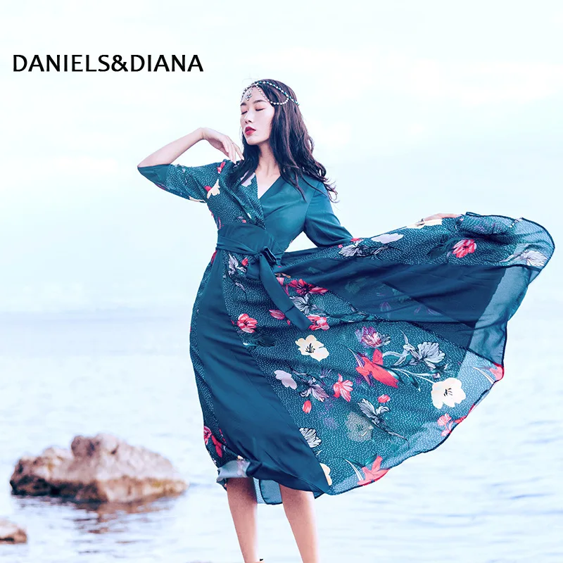 

2020 New "One Turn Two Worlds" Retro Autumn New Large Size Long Floral Printed Dress Holiday Dress