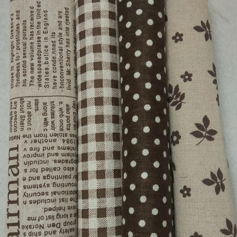 Роскошный коричневый газета с узором в горошек, в клетку с цветочным принтом ткань из льна и хлопка 48x110 см Винтаж льняной ткани DIY Швейные текстиль Курта