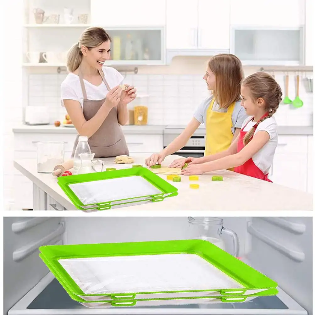 

2 Pack Food Preservation Tray Stackable Plastic Food Storage Container Fresh-keeping Tray for Refrigerator and Freezer Flat Food