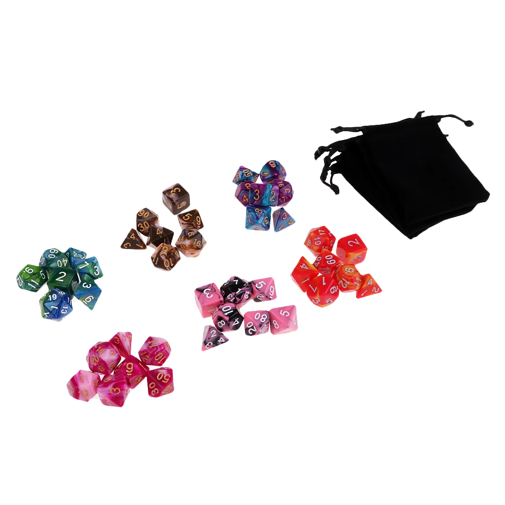 42x D4 D6 D8 D10 D12 D20 Dice Set w/ 7 Bags for TRPG MTG DND Roleplay Gifts