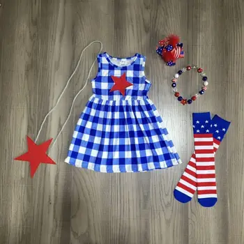 

baby girls july 4th dress outfits girls plaid dress with star purse stripe sock children summer outfitsand with accessories