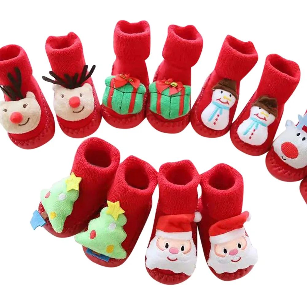 Рождественские носки для новорожденных, милые рождественские носки-тапочки с рисунком, нескользящие носки для маленьких мальчиков и девочек, sokken# Q