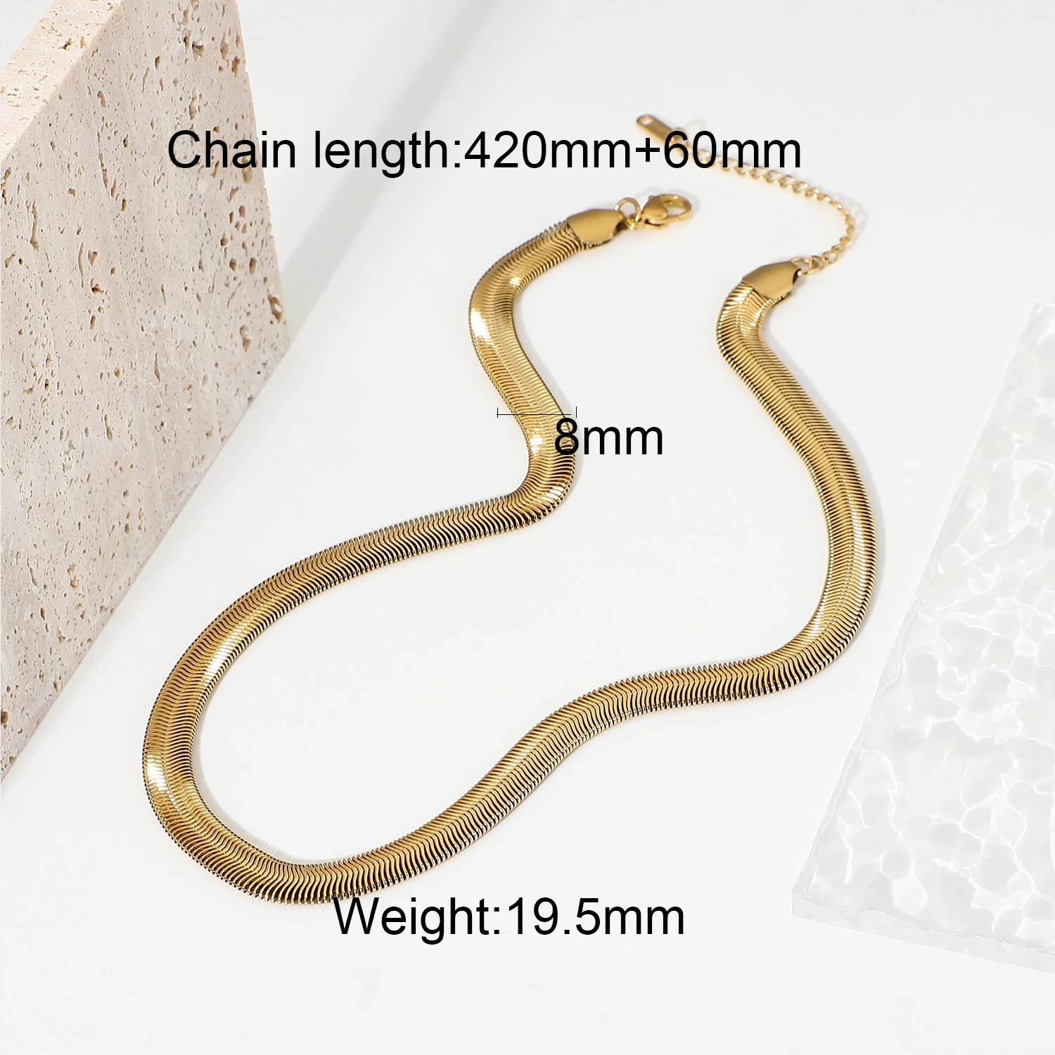 8mm Gold Plated Stainless Steel Snake Pilar Chain Bracelets