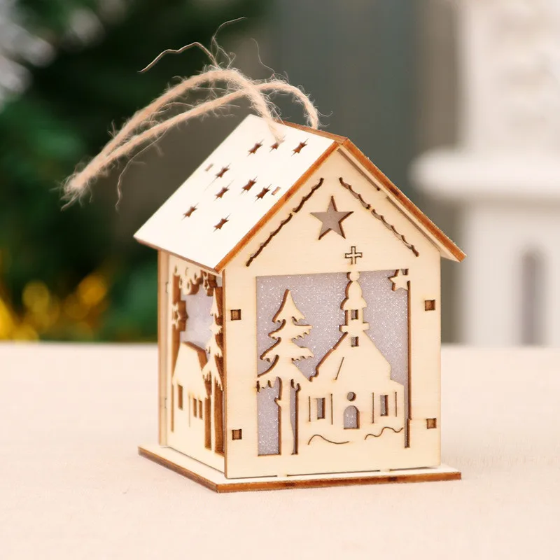 Деревянный светодиодный световой деревянный дом настольная Рождественская елка звезда украшения Рождественские украшения для дома Navidad - Цвет: 7x7x9cm C