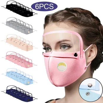 

6PCS mascarilla Adult Reusable Mask For Women Face Masks with Breather Valve Breathable Detachable Eyes Shield masque maska