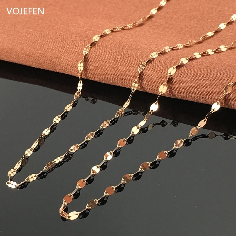 VOJEFEN 18K настоящая золотая цепочка чокер ожерелье изящная для губ колье волнистое