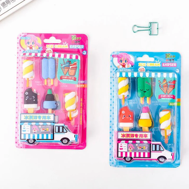 

1 Pack Cartoon Mini Dessert Ice Cream Truck Popsicle Erasers Writing Drawing Rubber Pencil Erasers Stationery for Kids Gifts