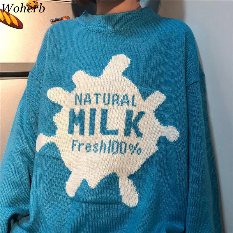 

Woherb Harajuku Plus Size Women's Sweaters Kawaii Ulzzang Loose Oversized Knitted Sweater Female Korean Casual Jumper Pullovers